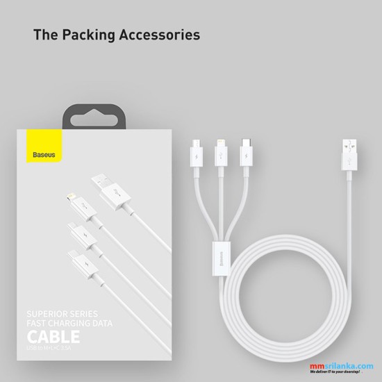 Baseus Superior Series 1m Fast Charging Data Cable USB to M+L+C 3.5A Stellar White (6M)